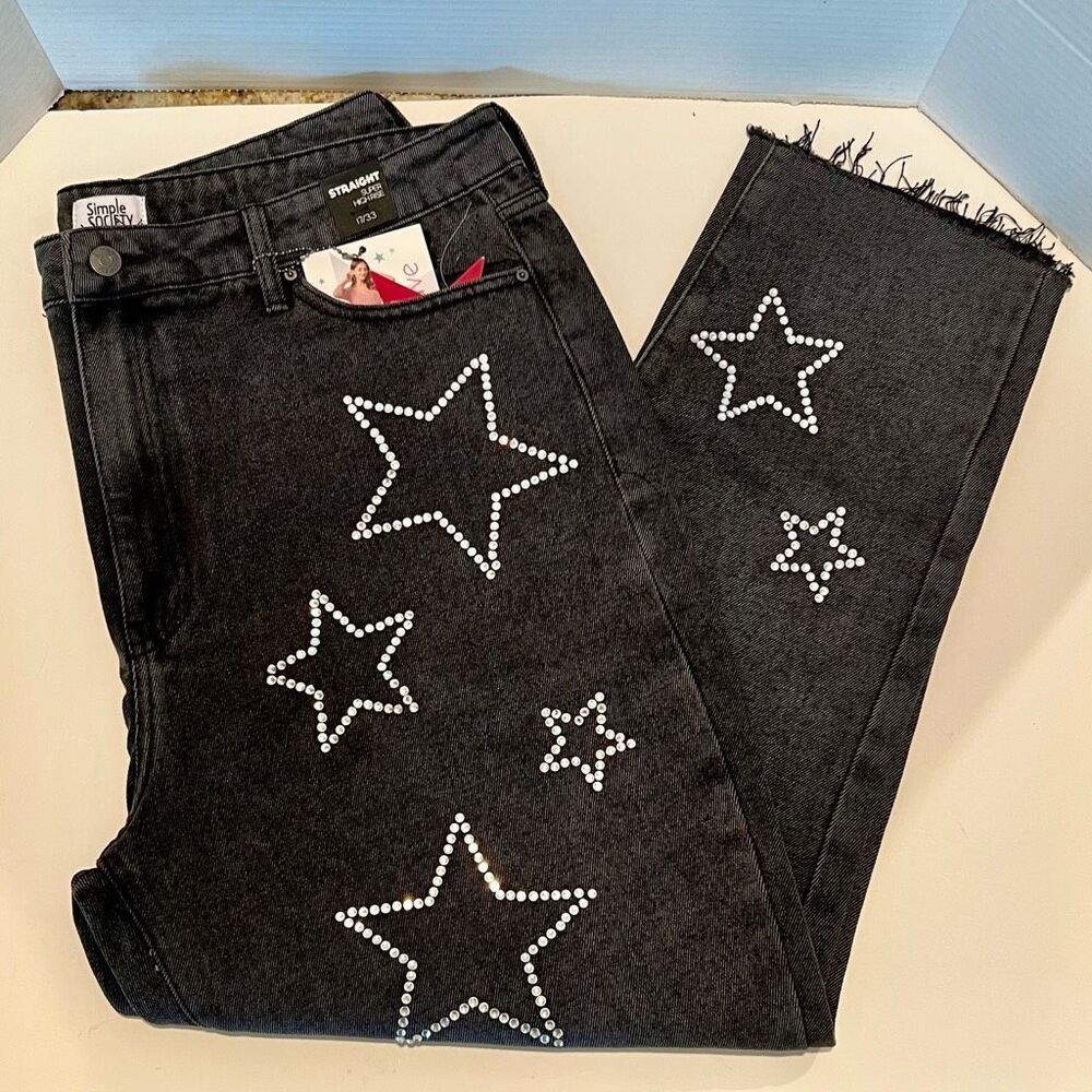 SIMPLE SOCIETY Jeans High Waist Bedazzled 17 *NWT*